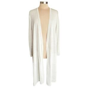 Eileen Fisher Organic Linen Blend Longline Open Front Cardigan Cream Metallic LG